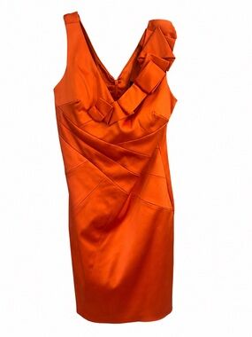Max and Cleo Satin One-Shoulder Orange Ruffle Sheath Dress 12